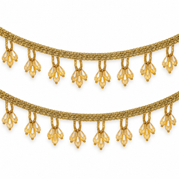 Golden Triple Teardrop Beaded Hanging Lace Border for Saree, Blouse & Dupatta – 7 Meter