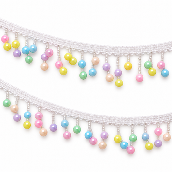 White Multicolour Double Moti Hanging Lace Border for Saree, Blouse & Dupatta – 7 Meter