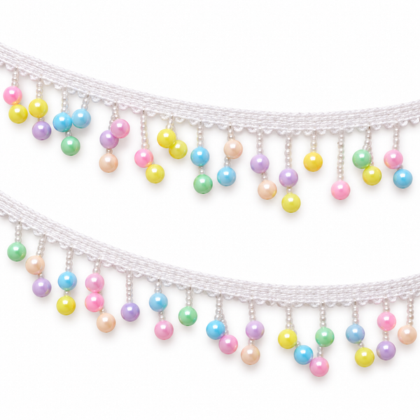 White Multicolour Double Moti Hanging Lace Border for Saree, Blouse & Dupatta – 7 Meter