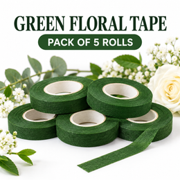 Green Floral Tape for Flower Making & Bouquet Wrapping – Pack of 5 Rolls