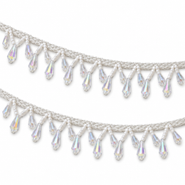 White Moti & Crystal-Style Teardrop Hanging Lace Border for Saree, Blouse & Dupatta – 7 Meter
