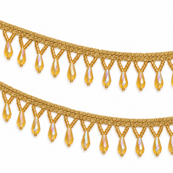 Golden Crystal-Style Teardrop Hanging Lace Border for Saree, Blouse & Dupatta – 7 Meter
