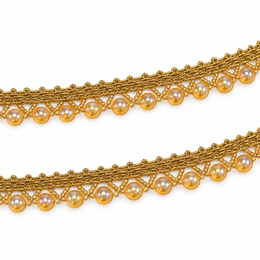 Golden Round Bead Hanging Lace Border with Iridescent Shine for Saree, Blouse & Dupatta – 7 Meter
