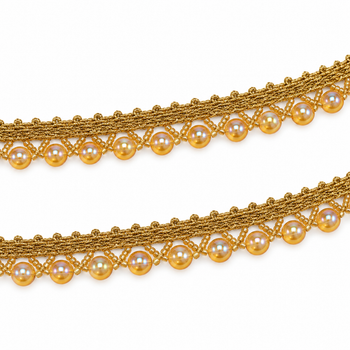 Golden Round Bead Hanging Lace Border with Iridescent Shine for Saree, Blouse & Dupatta – 7 Meter