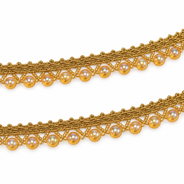 Golden Round Bead Hanging Lace Border with Iridescent Shine for Saree, Blouse & Dupatta – 7 Meter