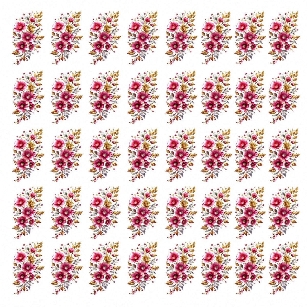 Pink Floral Bouquet DTF Heat Transfer Sticker Sheet for Saree, Kurti & Blouse Decoration