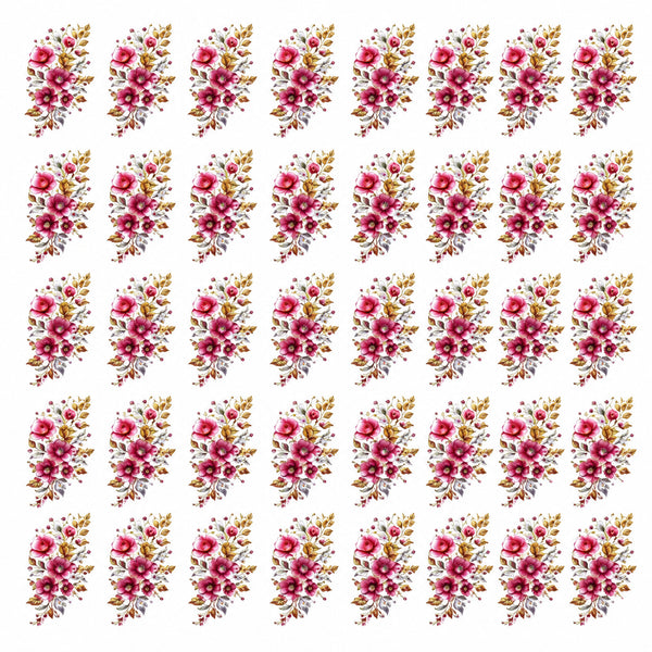 Pink Floral Bouquet DTF Heat Transfer Sticker Sheet for Saree, Kurti & Blouse Decoration