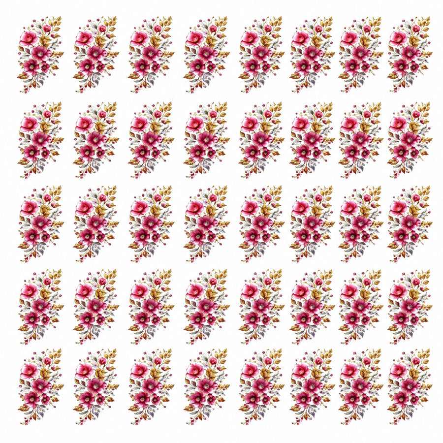 Pink Floral Bouquet DTF Heat Transfer Sticker Sheet for Saree, Kurti & Blouse Decoration