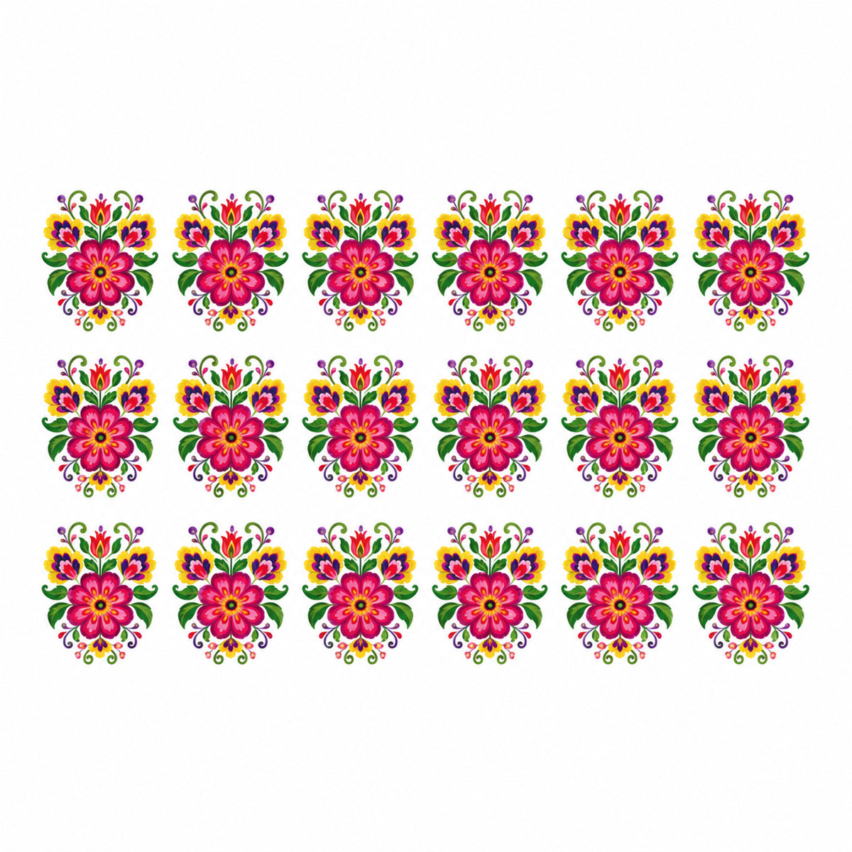 Multicolour Floral Bouquet DTF Heat Transfer Sticker Set for Suit, Blouse & Saree Decoration