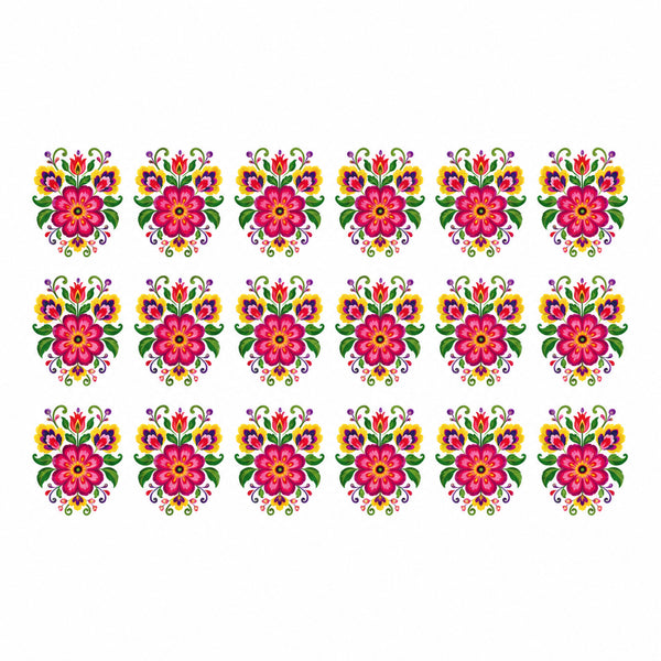 Multicolour Floral Bouquet DTF Heat Transfer Sticker Set for Suit, Blouse & Saree Decoration