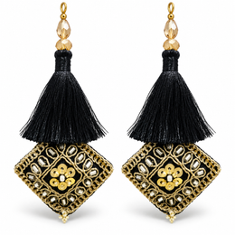 Premium Black Blouse Latkan Tassel Pair with Golden Beads, Mirror & Sequin Work – Pack of 2
