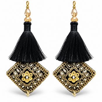 Premium Black Blouse Latkan Tassel Pair with Golden Beads, Mirror & Sequin Work – Pack of 2