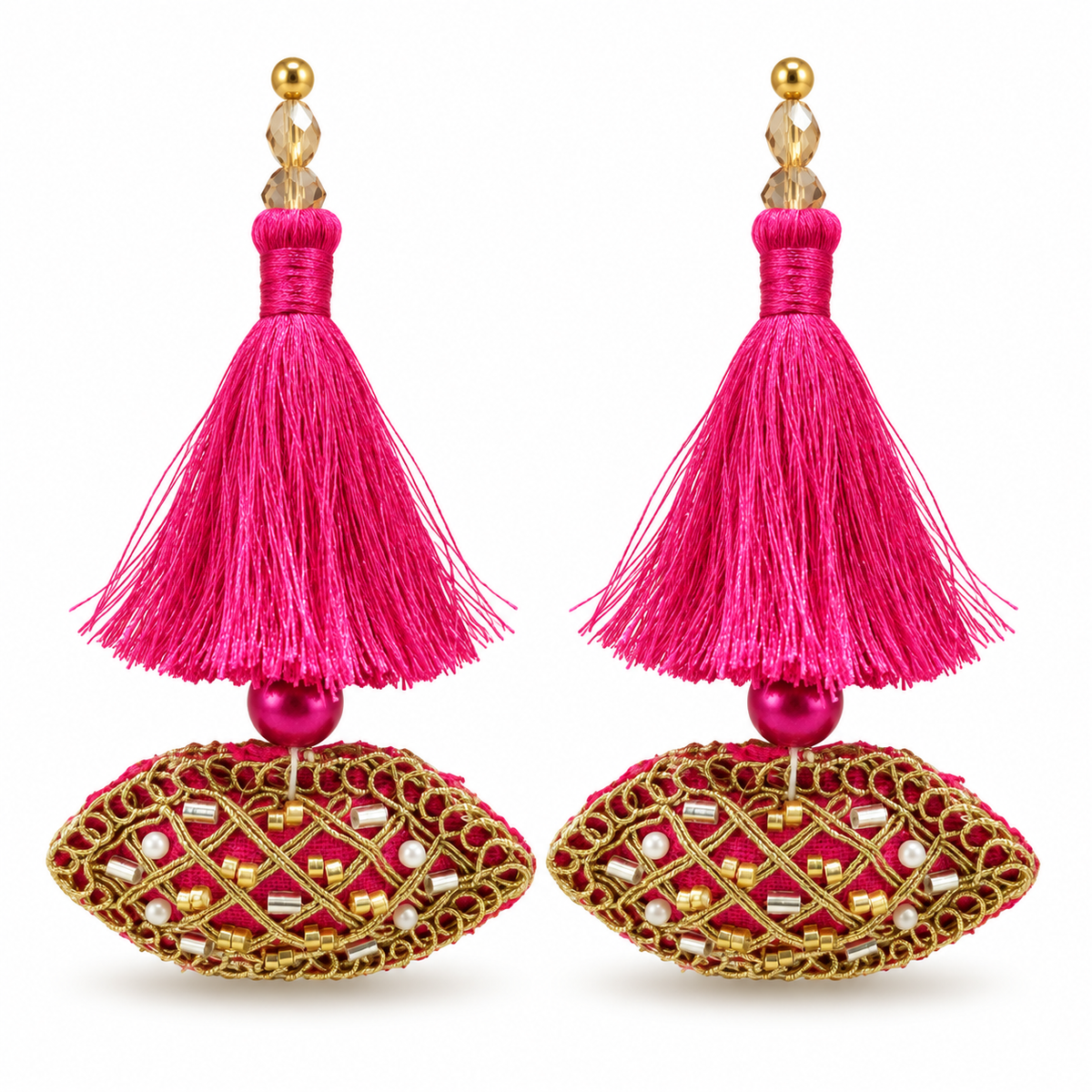 Rani Pink & Gold Decorative Tassel Latkan for Blouse & Lehenga – Pack of 12 Pieces, 6 Pairs