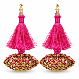 Rani Pink & Gold Decorative Tassel Latkan for Blouse & Lehenga – Pack of 12 Pieces, 6 Pairs