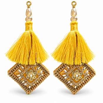 Premium Yellow Blouse Latkan Pack of 2 | Silky Tassel with Zari, Mirror & Sequin Work | Designer Dori Tassel for Blouse, Lehenga & Saree