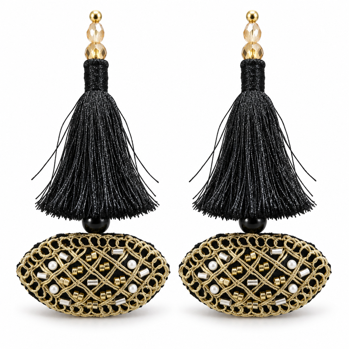 Black & Gold Decorative Tassel Latkan for Blouse & Lehenga – Pack of 12 Pieces, 6 Pairs