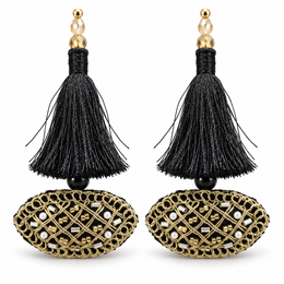 Black & Gold Decorative Tassel Latkan for Blouse & Lehenga – Pack of 12 Pieces, 6 Pairs