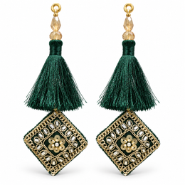 Premium Bottle Green Blouse Latkan Pack of 2 | Silky Tassel with Zari, Mirror & Sequin Work | Designer Dori Tassel for Blouse, Lehenga & Saree