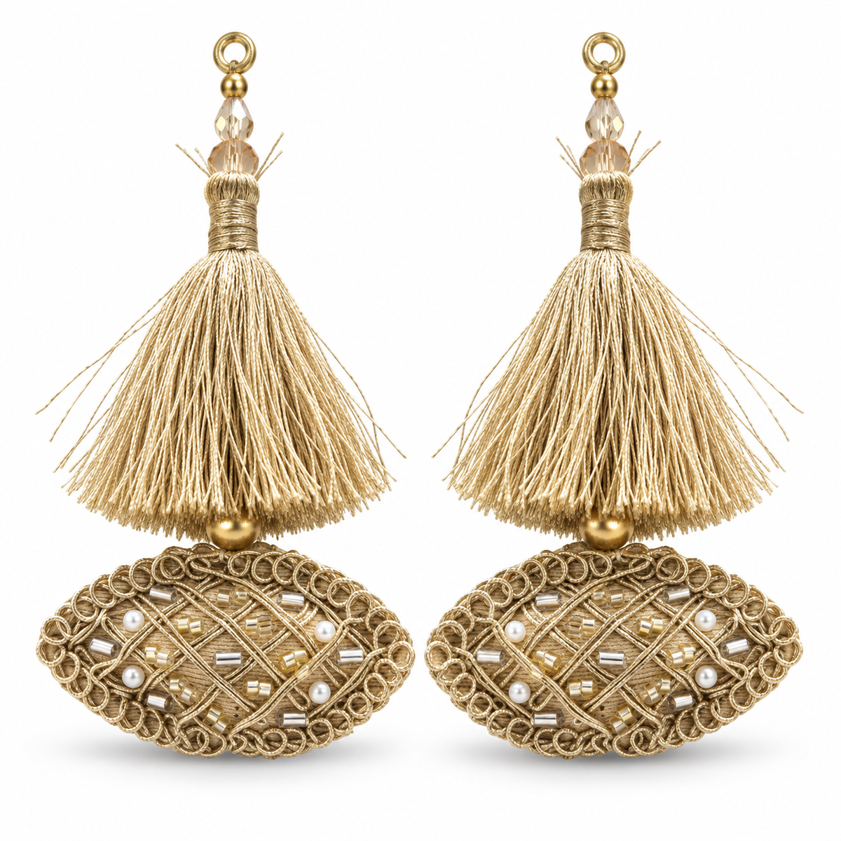 Champagne Gold Decorative Tassel Latkan for Blouse & Lehenga – Pack of 12 Pieces, 6 Pairs
