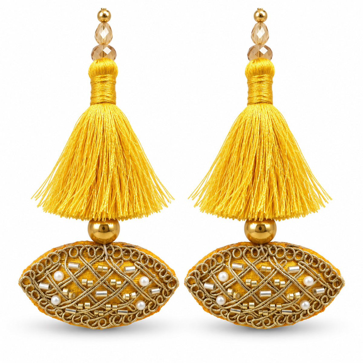 Yellow & Gold Decorative Tassel Latkan for Blouse & Lehenga – Pack of 12 Pieces, 6 Pairs