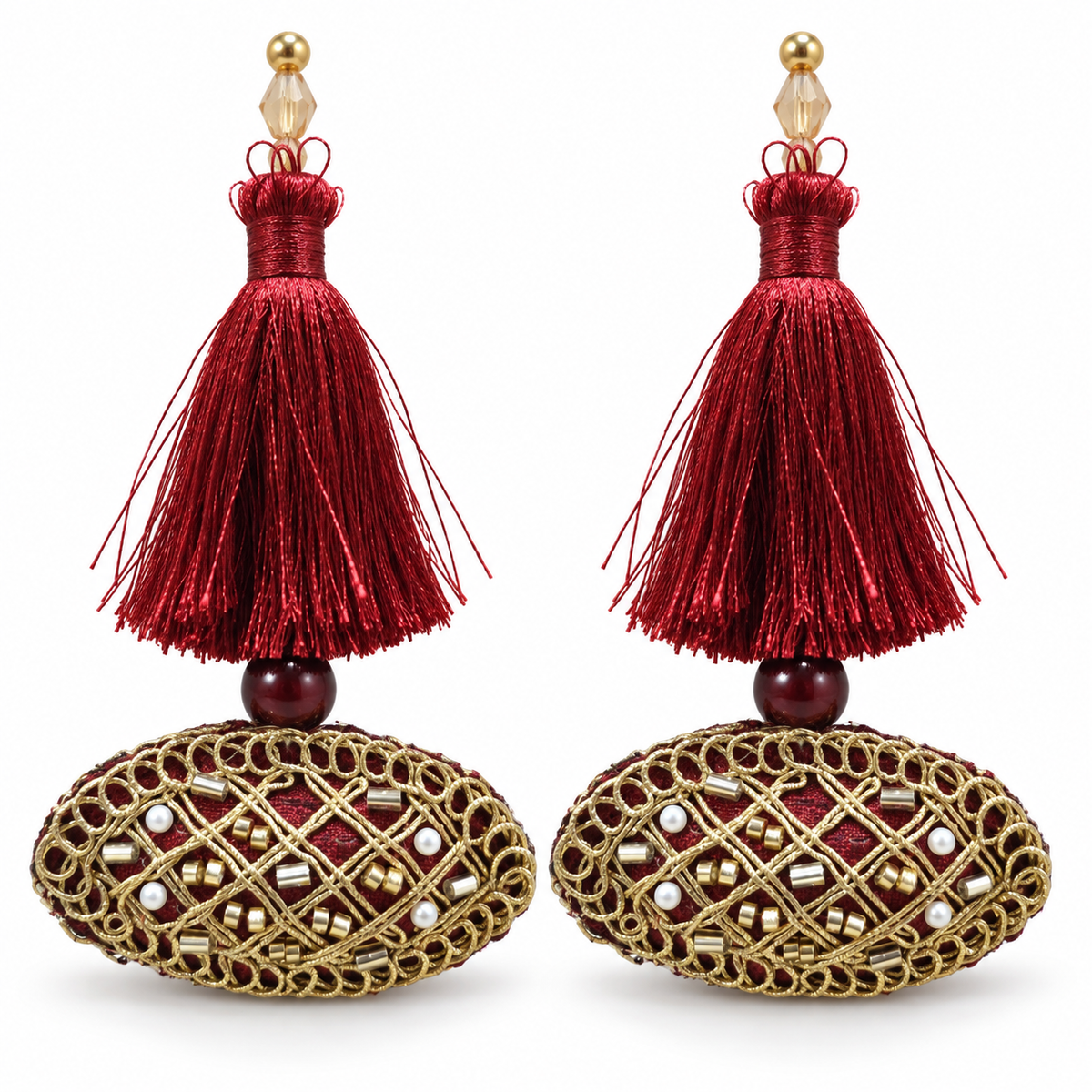 Maroon & Gold Decorative Tassel Latkan for Blouse & Lehenga – Pack of 12 Pieces, 6 Pairs