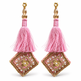 Premium Blouse Latkan for Women Pack of 2 | Pink Silky Tassel with Zari Mirror & Sequin Work | Decorative Dori Tassel for Blouse, Lehenga & Saree