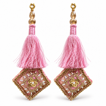 Premium Blouse Latkan for Women Pack of 2 | Pink Silky Tassel with Zari Mirror & Sequin Work | Decorative Dori Tassel for Blouse, Lehenga & Saree