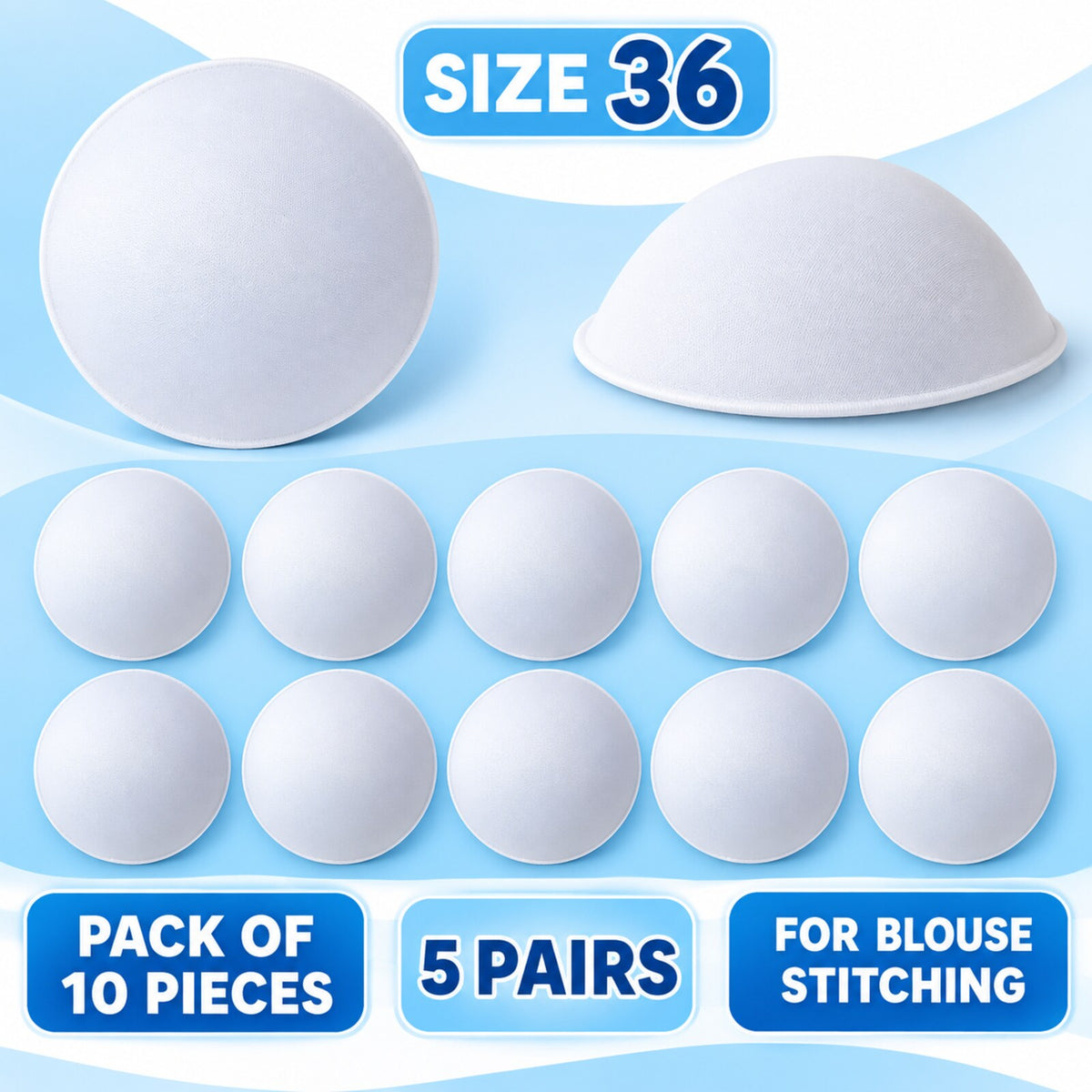 Good Luck Bra Cups Size 38 White | Blouse Padding Cups for Stitching | Pack of 10 Pieces (5 Pairs)
