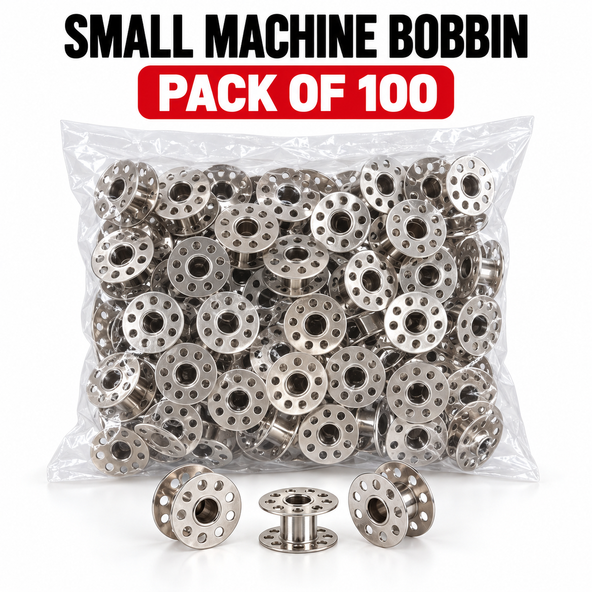 Small Sewing Machine Metal Bobbin – Pack of 100 | Reusable Steel Bobbins for Domestic Sewing Machines