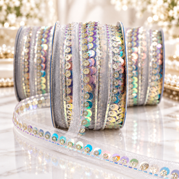 Silver Iridescent Sequin & Bead Work Lace Border for Saree, Blouse & Dupatta – Pack of 3 Rolls, 9 Meters Each