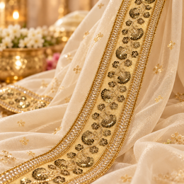 Premium Golden Floral Sequin Embroidered Lace Border with Crystal-Style Stone Work for Saree, Blouse, Dupatta, Lehenga & Kurti – 9 Meter