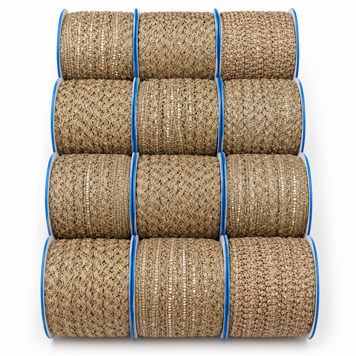 Champagne Gold Assorted Designer Lace Border for Saree, Blouse & Dupatta – 9 Meter Each, Pack of 12