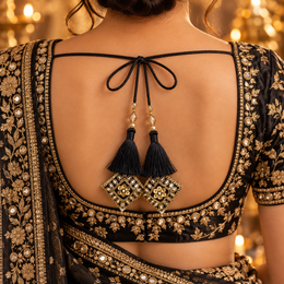 Premium Black Blouse Latkan Tassel Pair with Golden Beads, Mirror & Sequin Work – Pack of 2