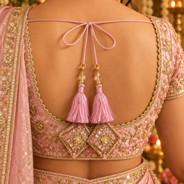 Premium Blouse Latkan for Women Pack of 2 | Pink Silky Tassel with Zari Mirror & Sequin Work | Decorative Dori Tassel for Blouse, Lehenga & Saree