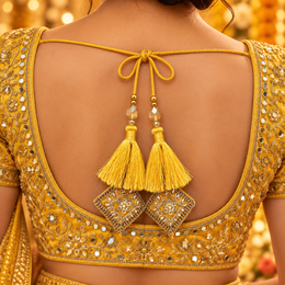 Premium Yellow Blouse Latkan Pack of 2 | Silky Tassel with Zari, Mirror & Sequin Work | Designer Dori Tassel for Blouse, Lehenga & Saree