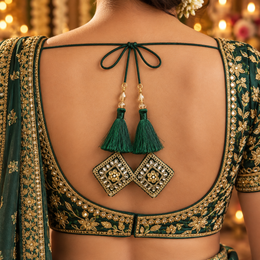 Premium Bottle Green Blouse Latkan Pack of 2 | Silky Tassel with Zari, Mirror & Sequin Work | Designer Dori Tassel for Blouse, Lehenga & Saree