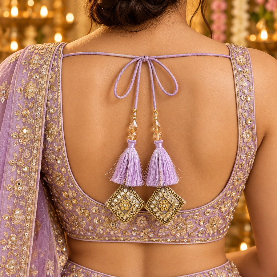 Premium Lavender Blouse Latkan Pack of 2 | Silky Tassel with Zari, Mirror & Sequin Work | Designer Dori Tassel for Blouse, Lehenga & Saree