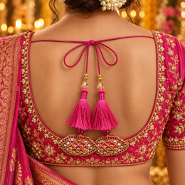 Rani Pink & Gold Decorative Tassel Latkan for Blouse & Lehenga – Pack of 12 Pieces, 6 Pairs