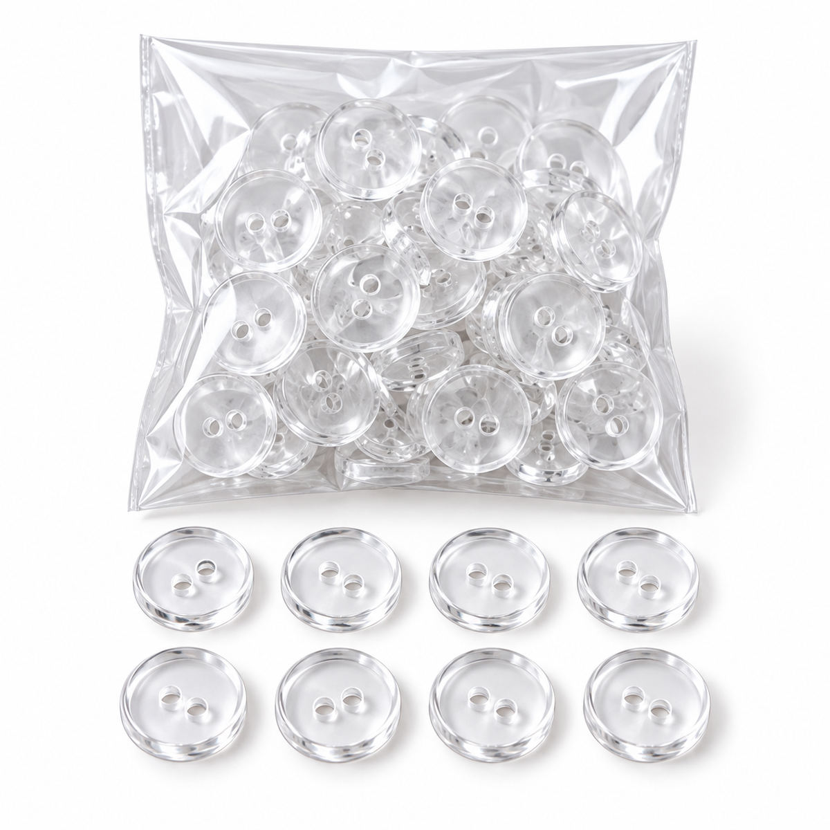 Transparent 2-Hole Blouse Buttons – Box of 24 Packets | Clear Sewing Buttons for Tailoring