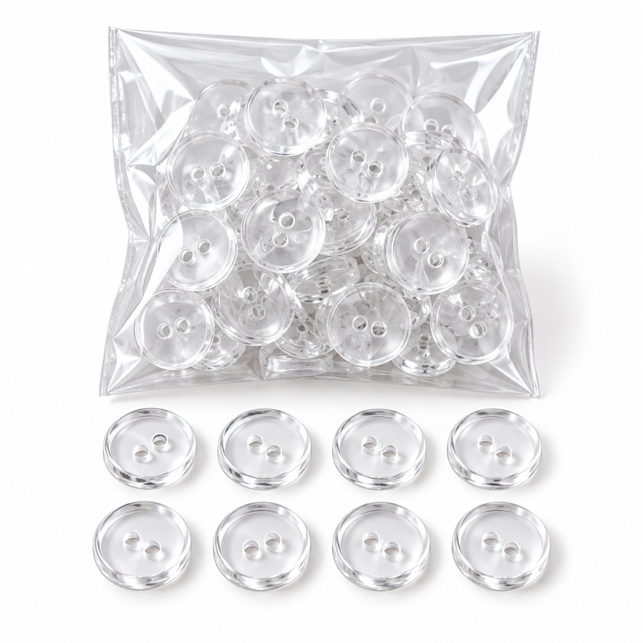 Transparent 2-Hole Blouse Buttons – Box of 24 Packets | Clear Sewing Buttons for Tailoring