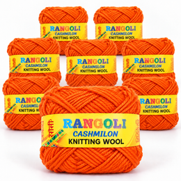 Rangoli Cashmilon Knitting Wool Yarn Orange Colour Pack of 8 for Knitting Crochet Craft
