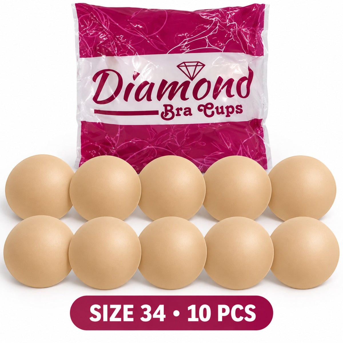 Diamond Bra Cups Size 34 for Blouse Stitching, Pack of 10 Pieces (5 Pairs), Nude Beige