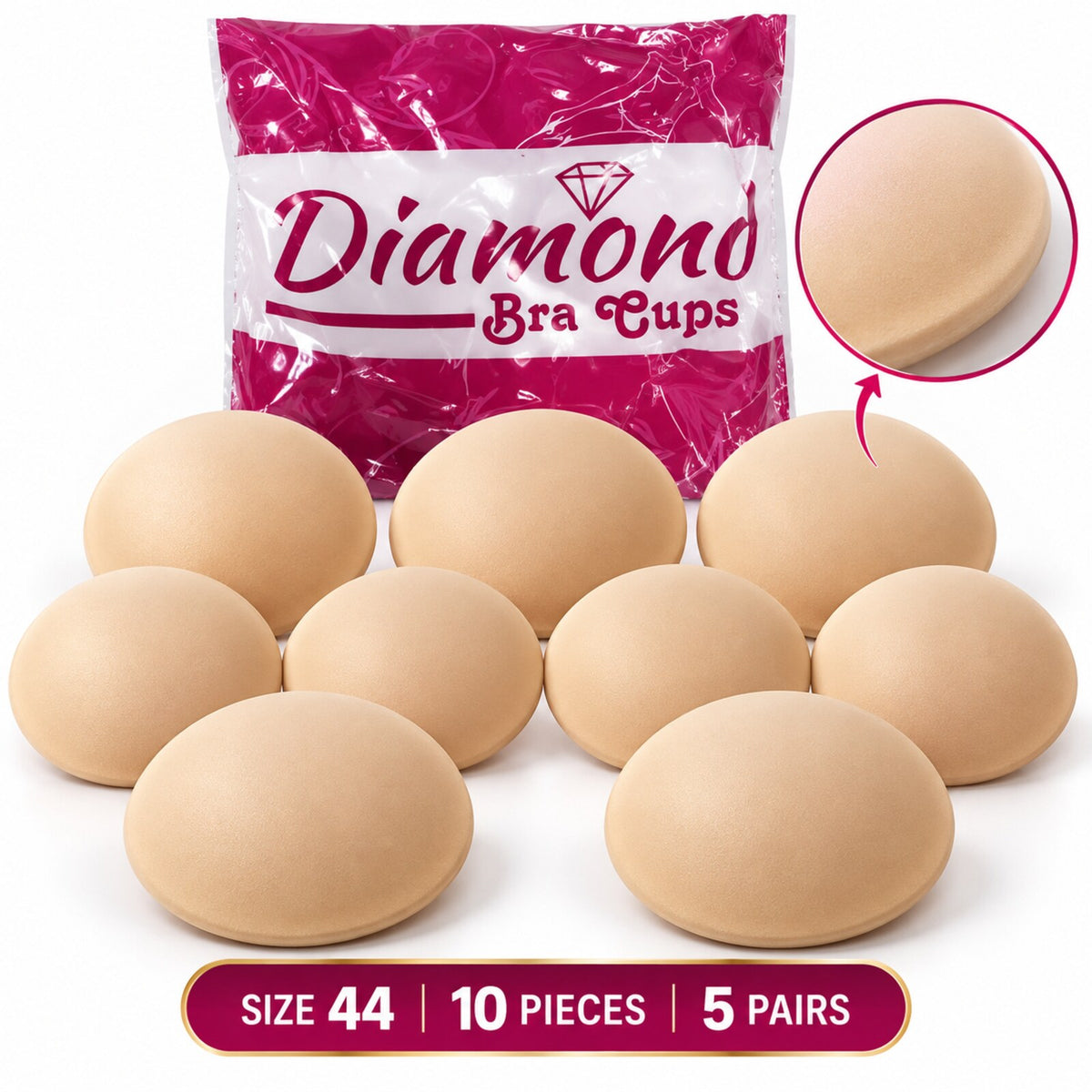 Diamond Bra Cups Size 44 | Blouse Padding Cups for Stitching | Pack of 10 Pieces (5 Pairs)
