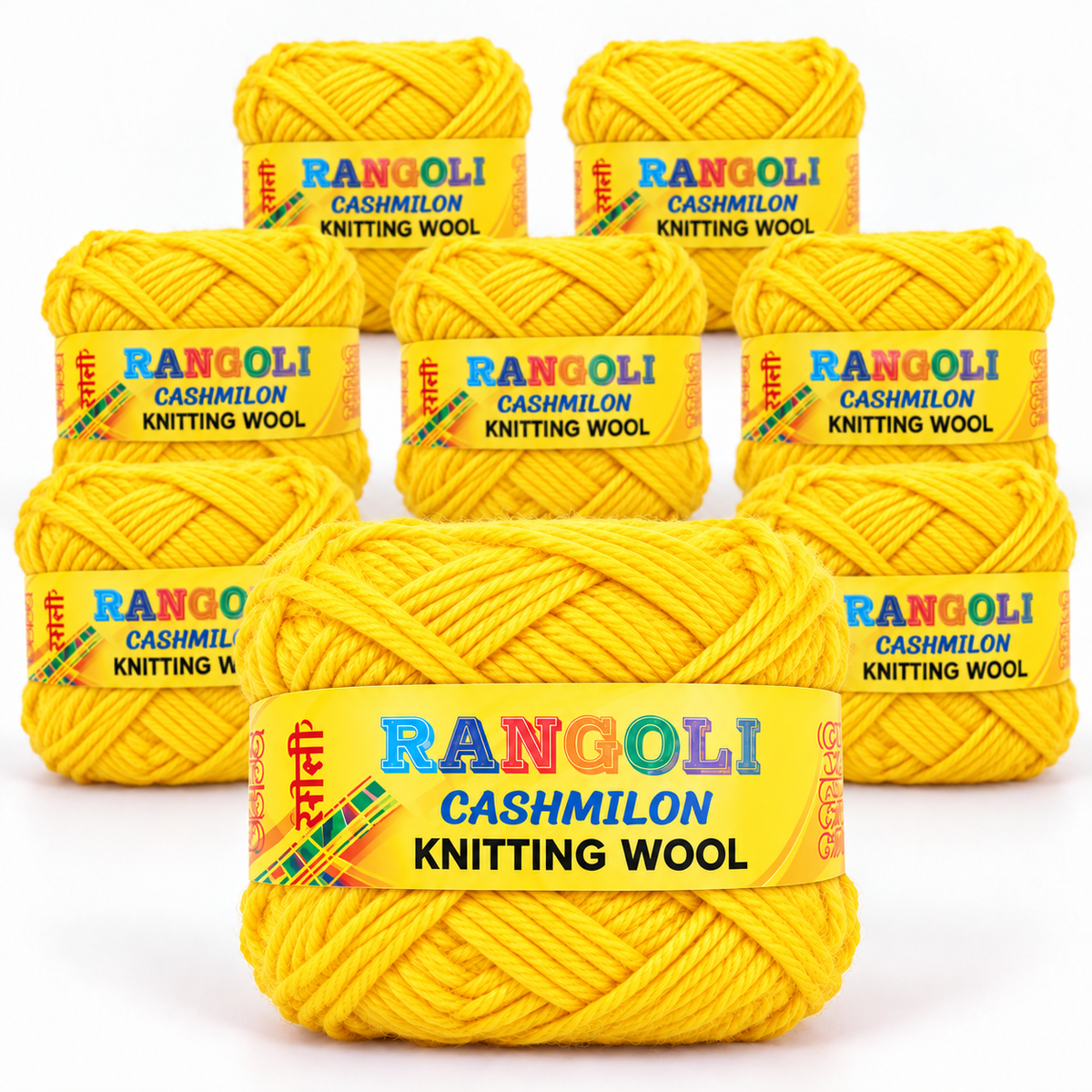Rangoli Cashmilon Knitting Wool Yarn Yellow Colour Pack of 8 for Knitting & Crafts