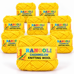 Rangoli Cashmilon Knitting Wool Yarn Yellow Colour Pack of 8 for Knitting & Crafts