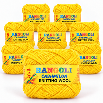 Rangoli Cashmilon Knitting Wool Yarn Yellow Colour Pack of 8 for Knitting & Crafts