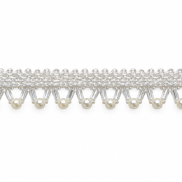 White Pearl Hanging Lace Border with Clear Tube Beads for Saree, Blouse & Dupatta – 7 Meter