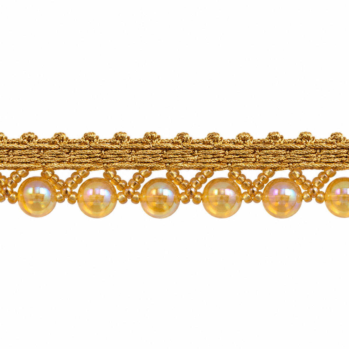 Golden Round Bead Hanging Lace Border with Iridescent Shine for Saree, Blouse & Dupatta – 7 Meter