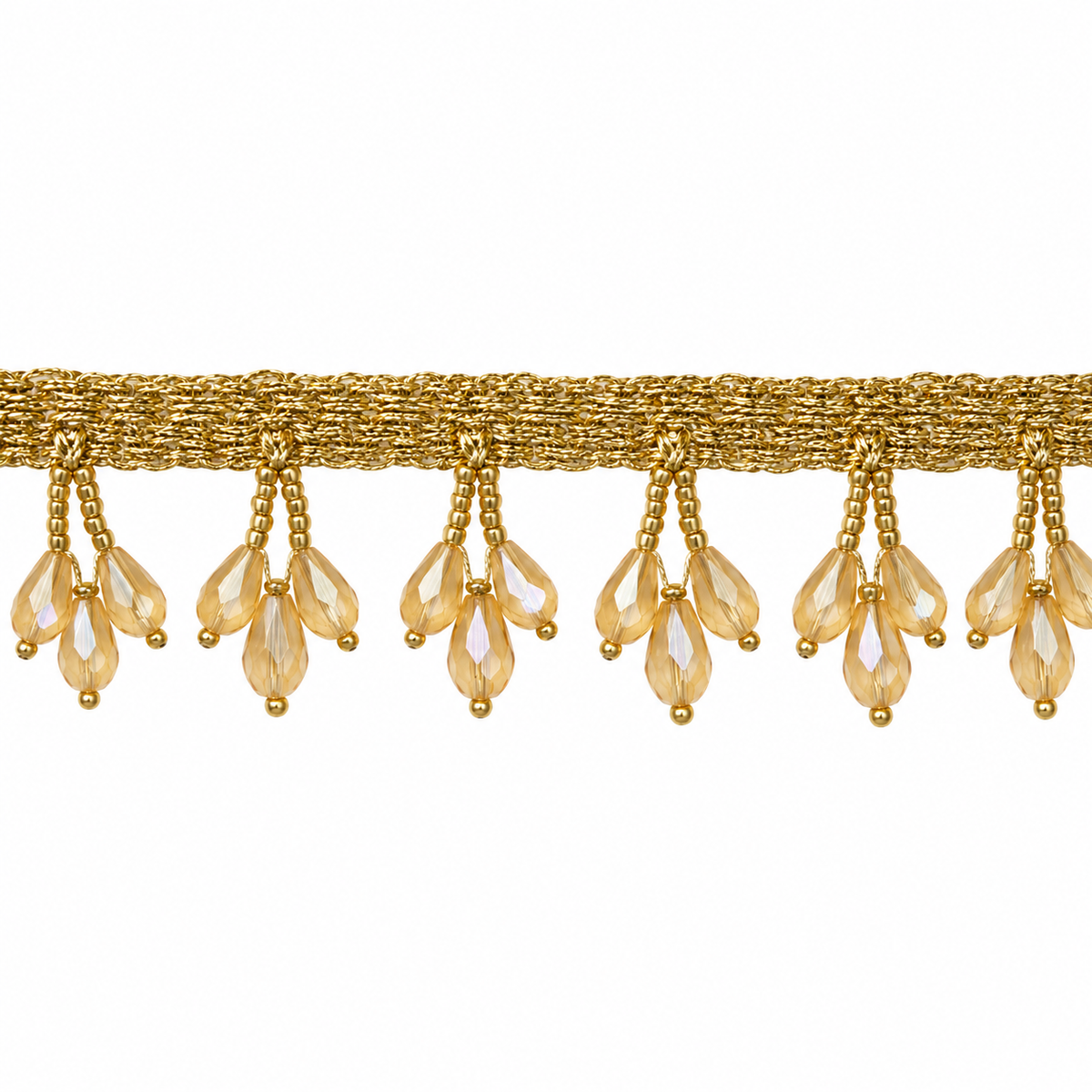 Golden Triple Teardrop Beaded Hanging Lace Border for Saree, Blouse & Dupatta – 7 Meter