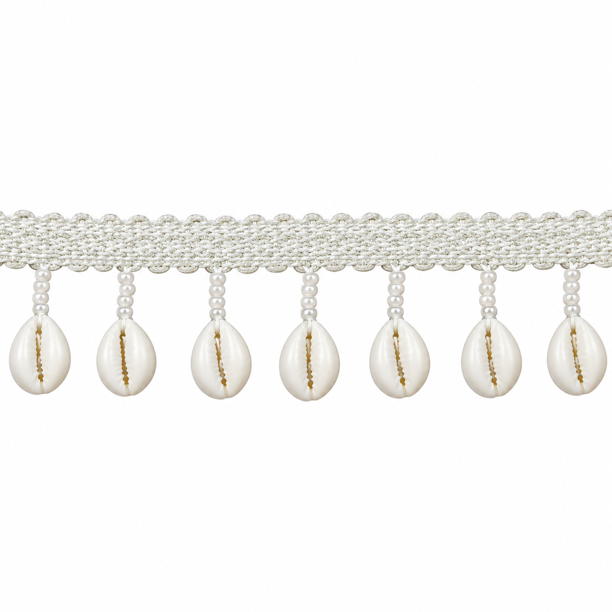 White Cowrie Shell Hanging Lace Border with Moti Beads for Saree, Blouse & Dupatta – 7 Meter